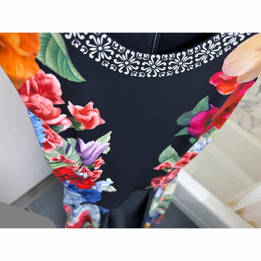 Alice + Olivia Adley Drop Waist Midi Dress Garden Brunch Black Floral Colorful 4 - Picture 9 of 16